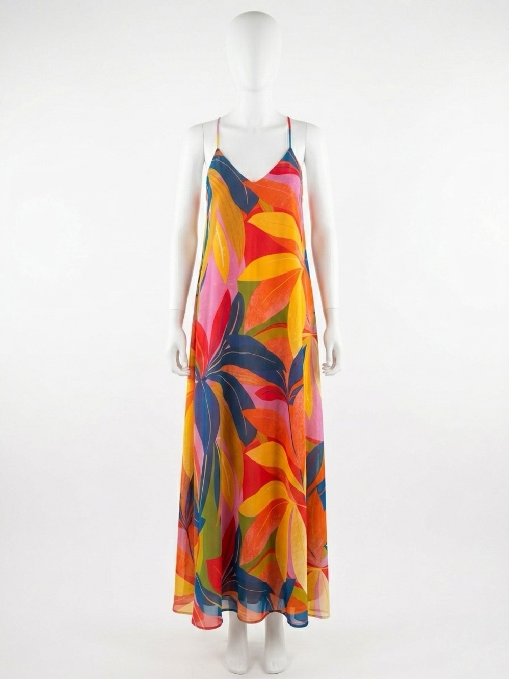 Nicole Miller Multicolor Tropical Print Maxi Dress - Yellow, Orange, Blue, Pink